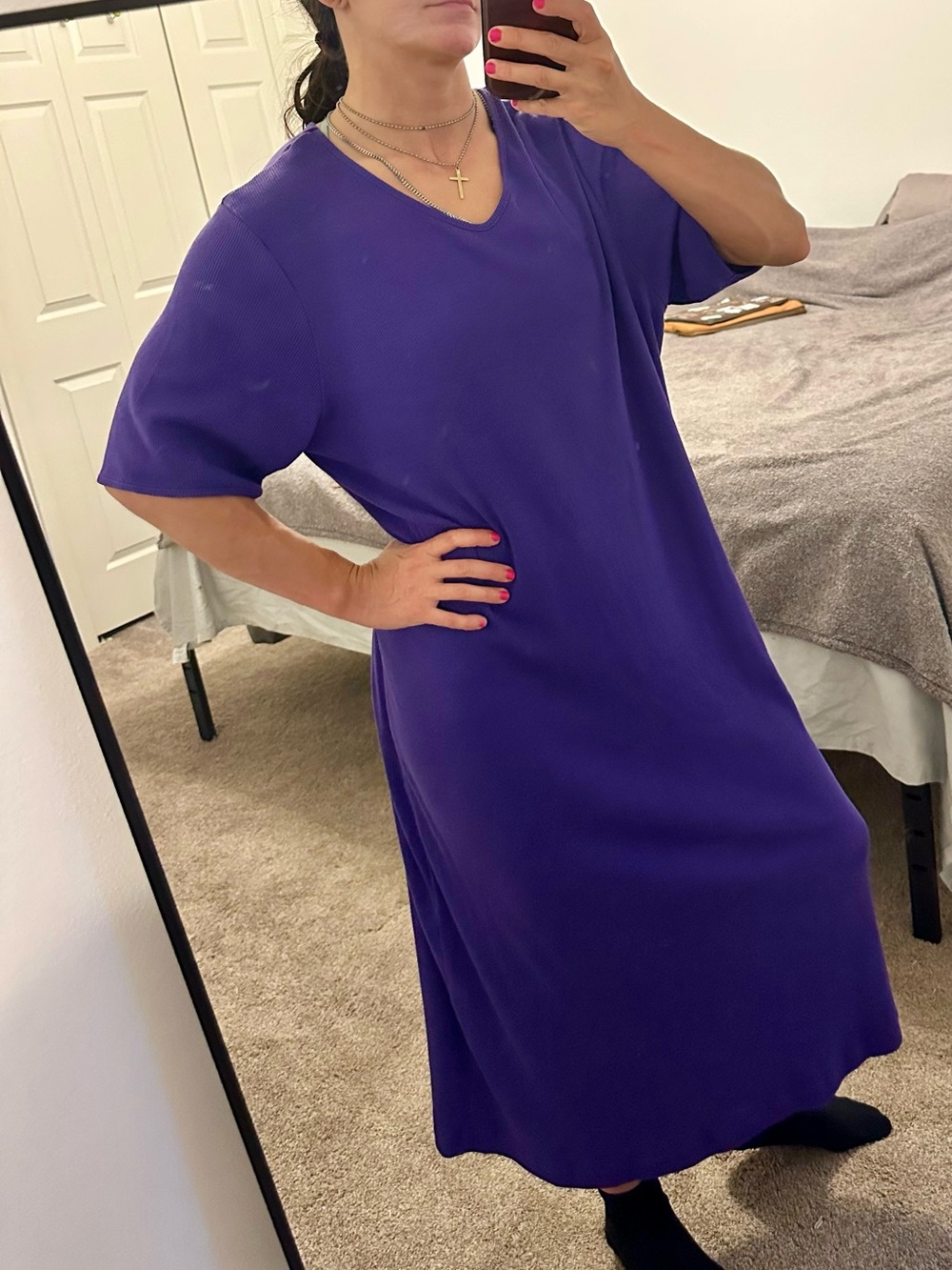 All American Comfort 1X Purple Maxi Dress Short Sleeve Comfy T-Shirt Dress XL